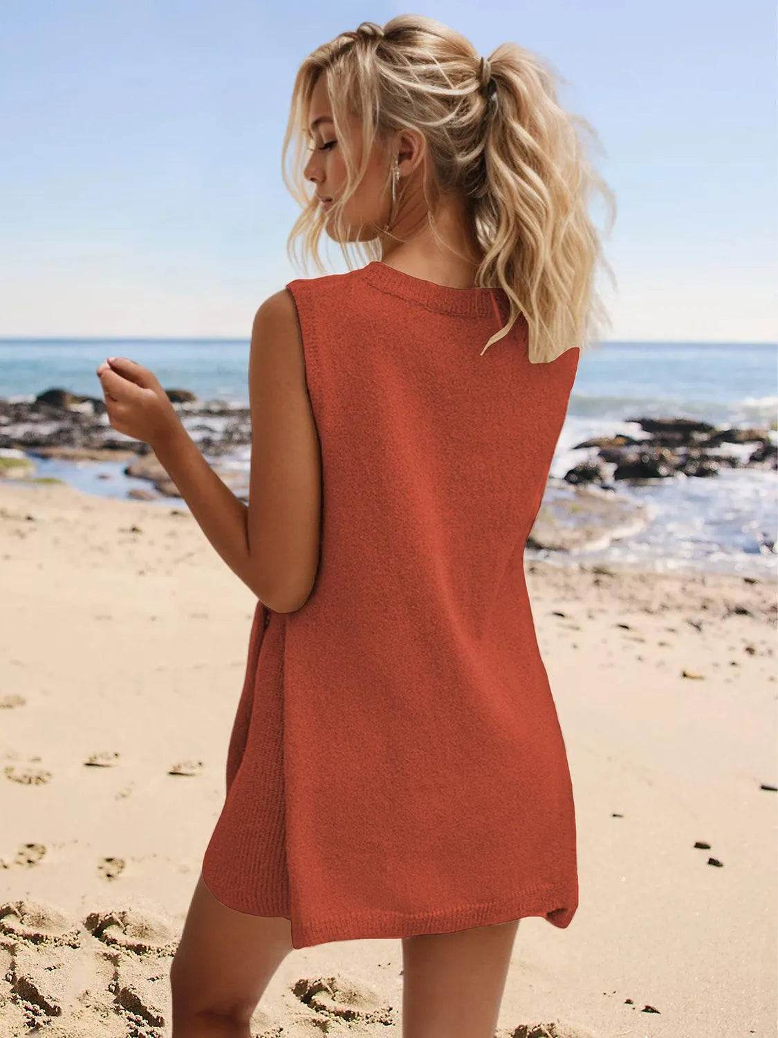 Bona Fide Fashion - Slit Round Neck Top and Shorts Set - Women Fashion - Bona Fide Fashion