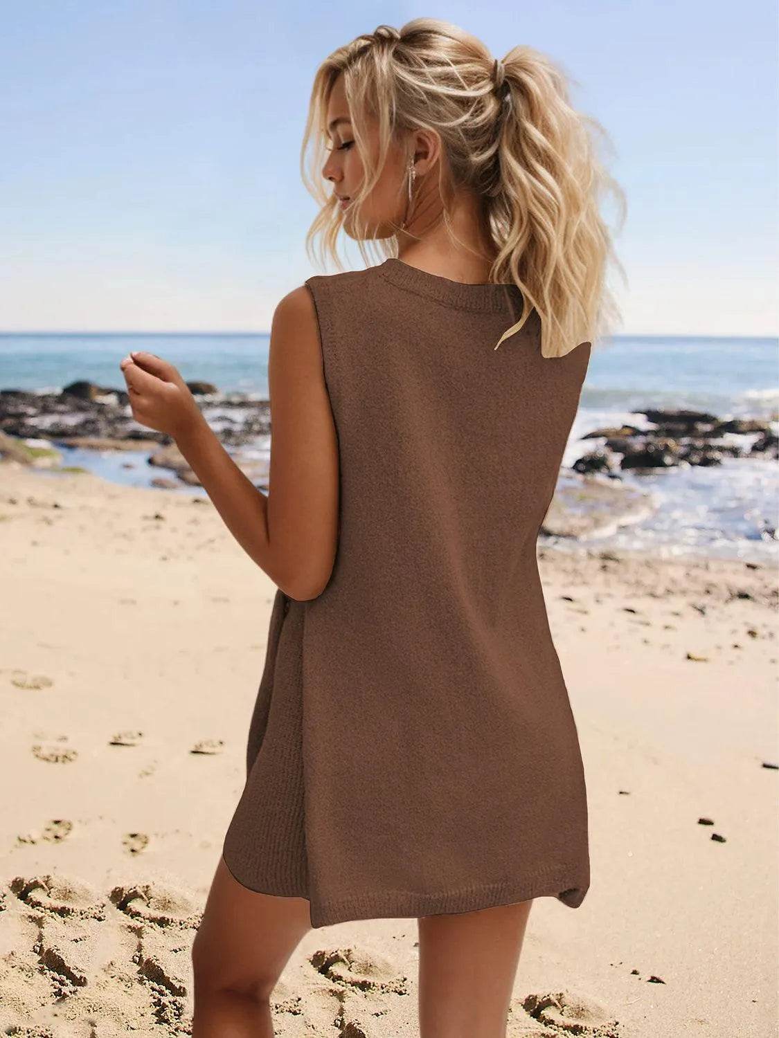 Bona Fide Fashion - Slit Round Neck Top and Shorts Set - Women Fashion - Bona Fide Fashion