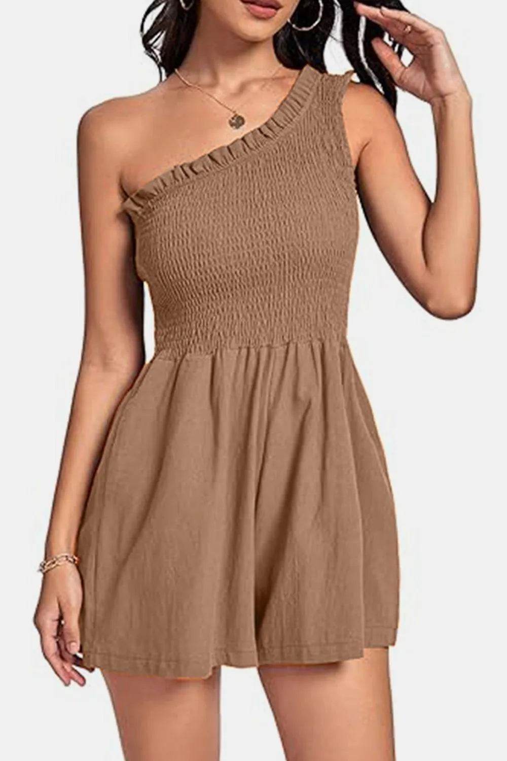 Bona Fide Fashion - Smocked Single Shoulder Romper - Women Fashion - Bona Fide Fashion