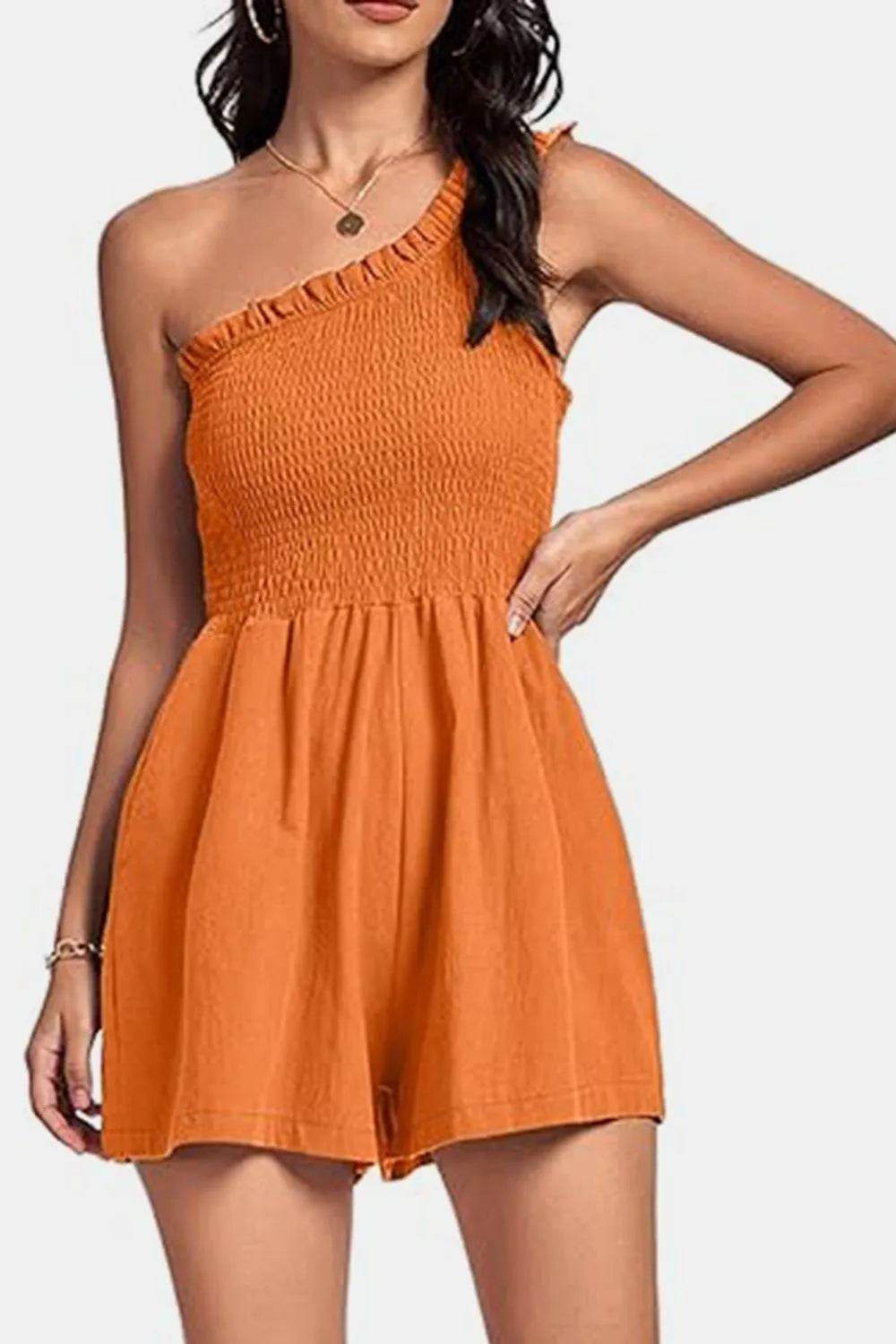 Bona Fide Fashion - Smocked Single Shoulder Romper - Women Fashion - Bona Fide Fashion