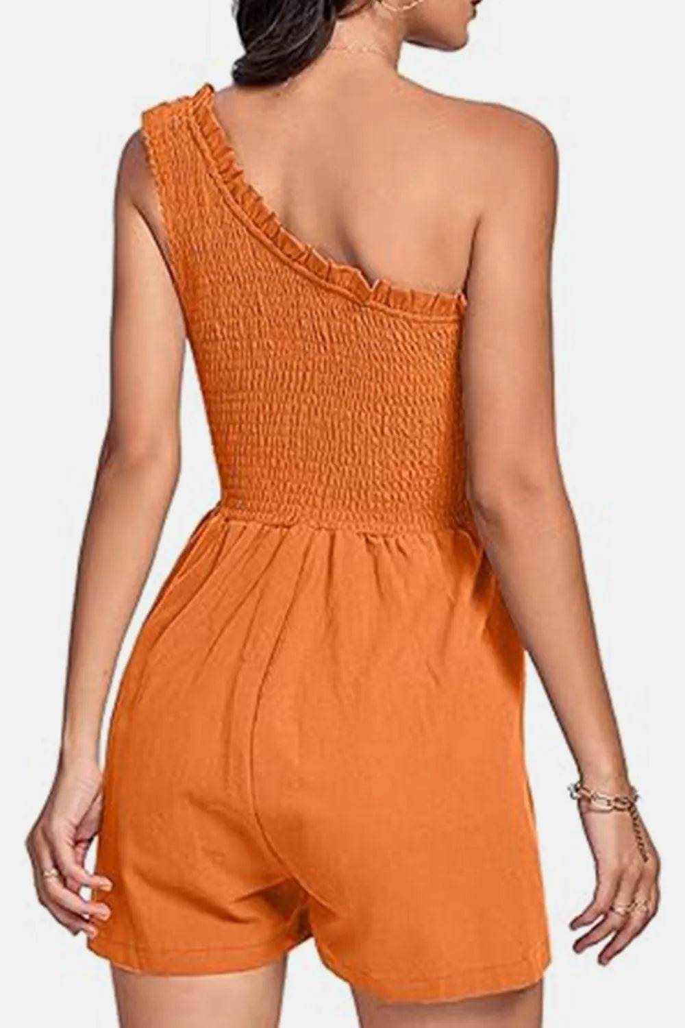 Bona Fide Fashion - Smocked Single Shoulder Romper - Women Fashion - Bona Fide Fashion