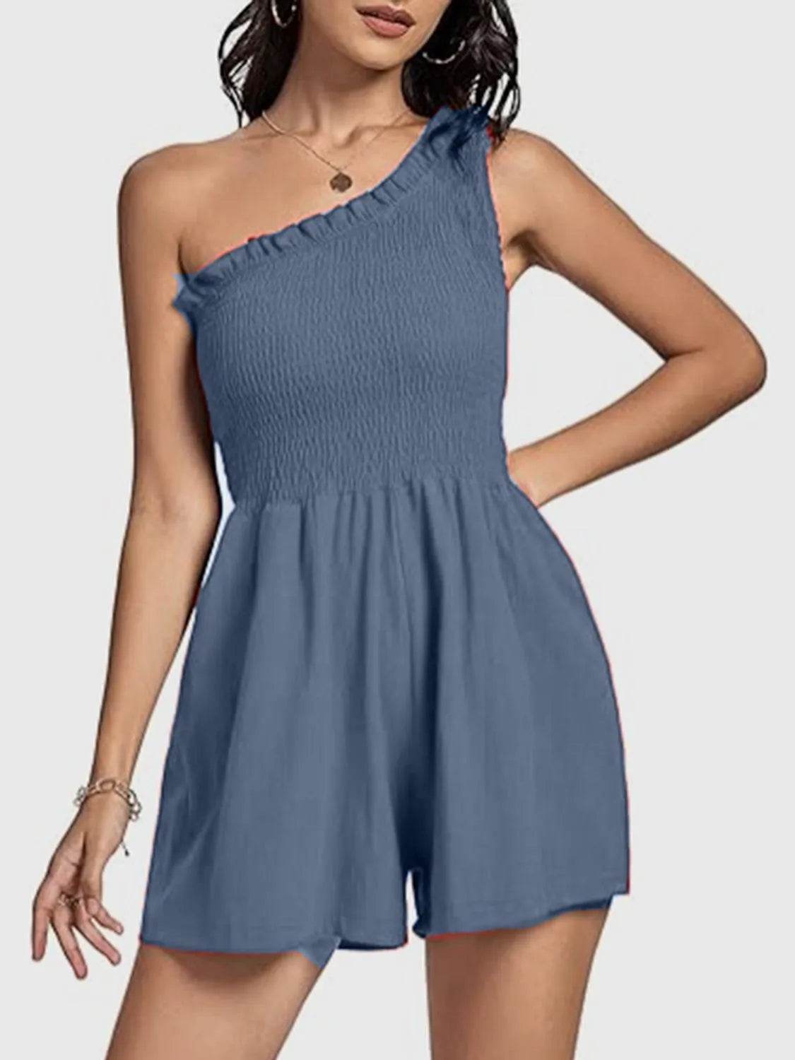 Bona Fide Fashion - Smocked Single Shoulder Romper - Women Fashion - Bona Fide Fashion
