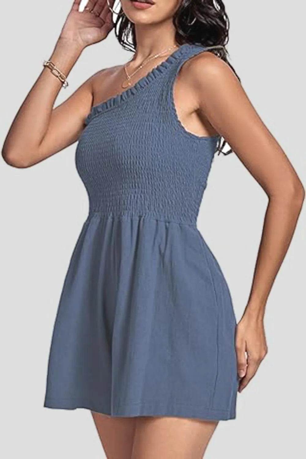 Bona Fide Fashion - Smocked Single Shoulder Romper - Women Fashion - Bona Fide Fashion