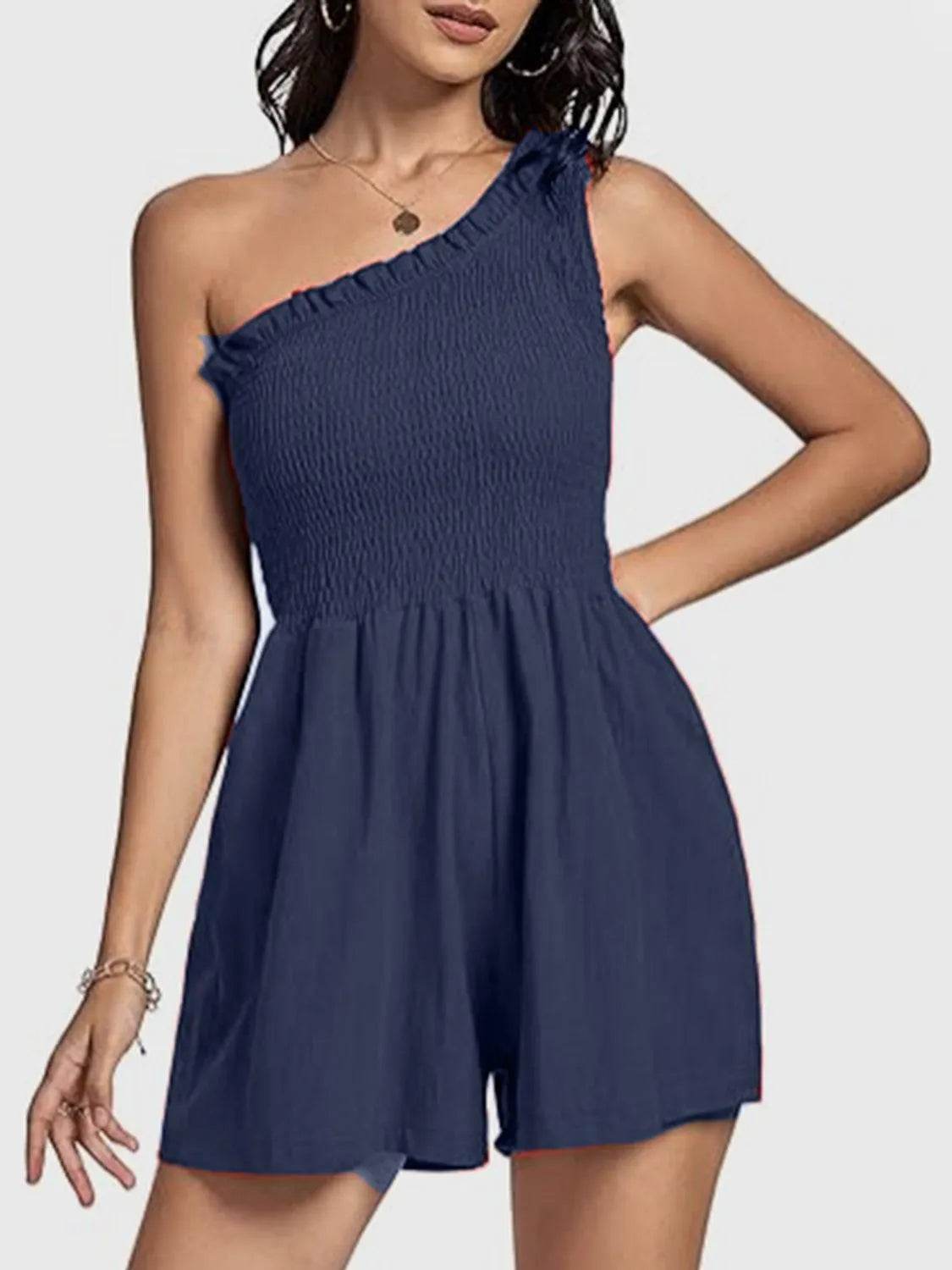 Bona Fide Fashion - Smocked Single Shoulder Romper - Women Fashion - Bona Fide Fashion