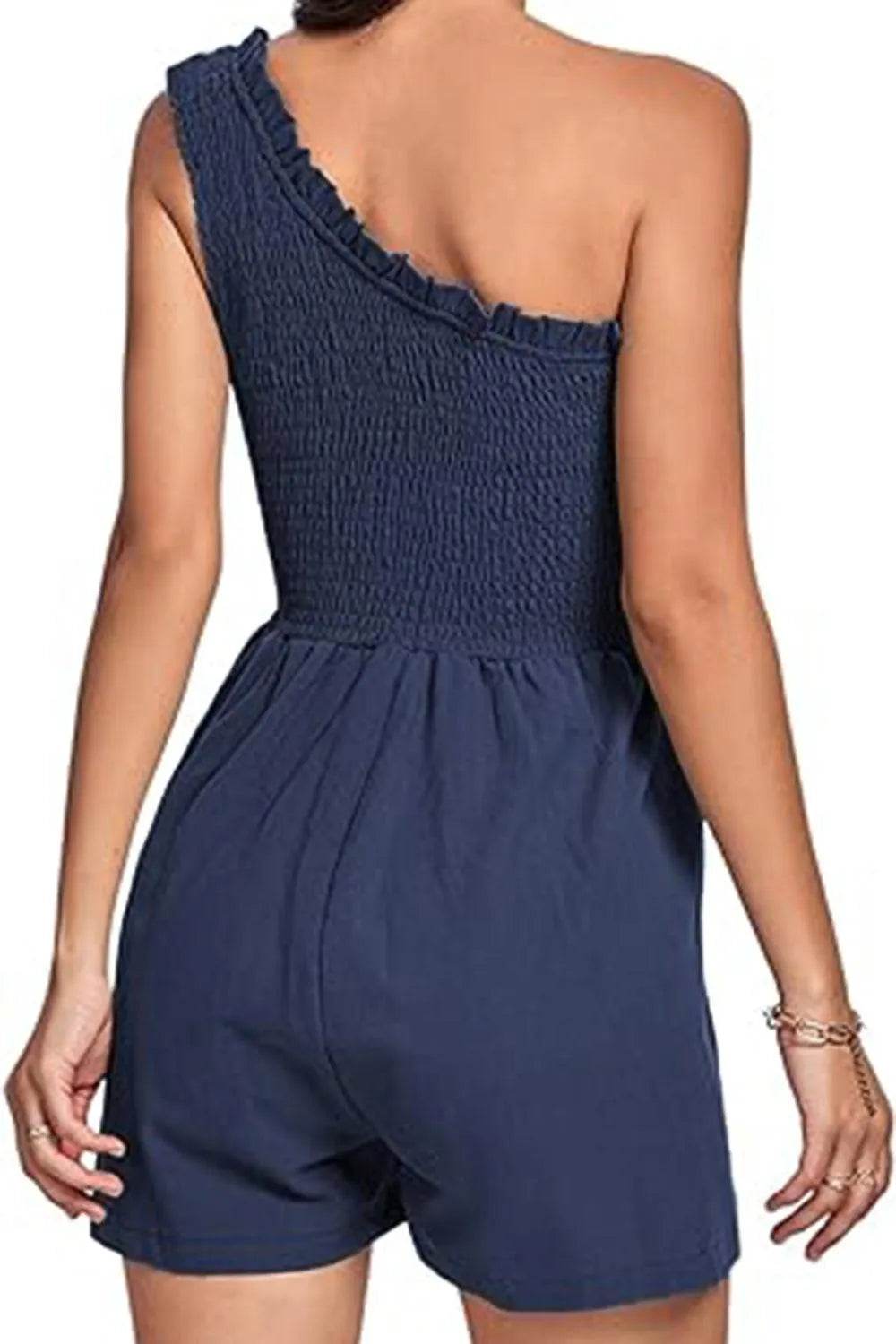 Bona Fide Fashion - Smocked Single Shoulder Romper - Women Fashion - Bona Fide Fashion