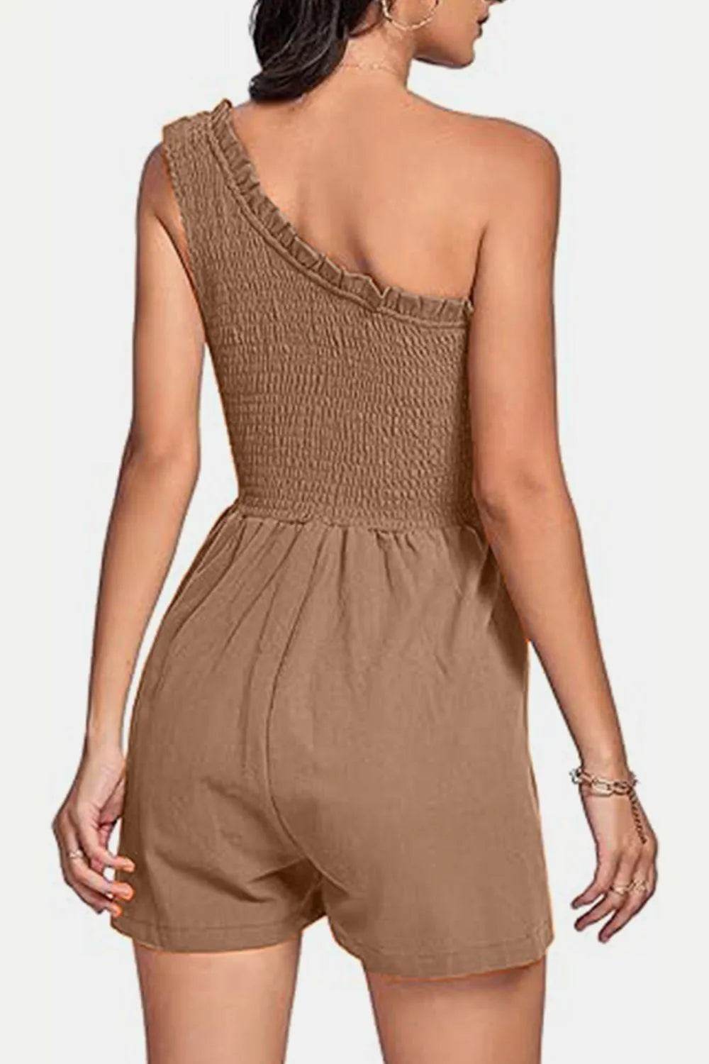 Bona Fide Fashion - Smocked Single Shoulder Romper - Women Fashion - Bona Fide Fashion