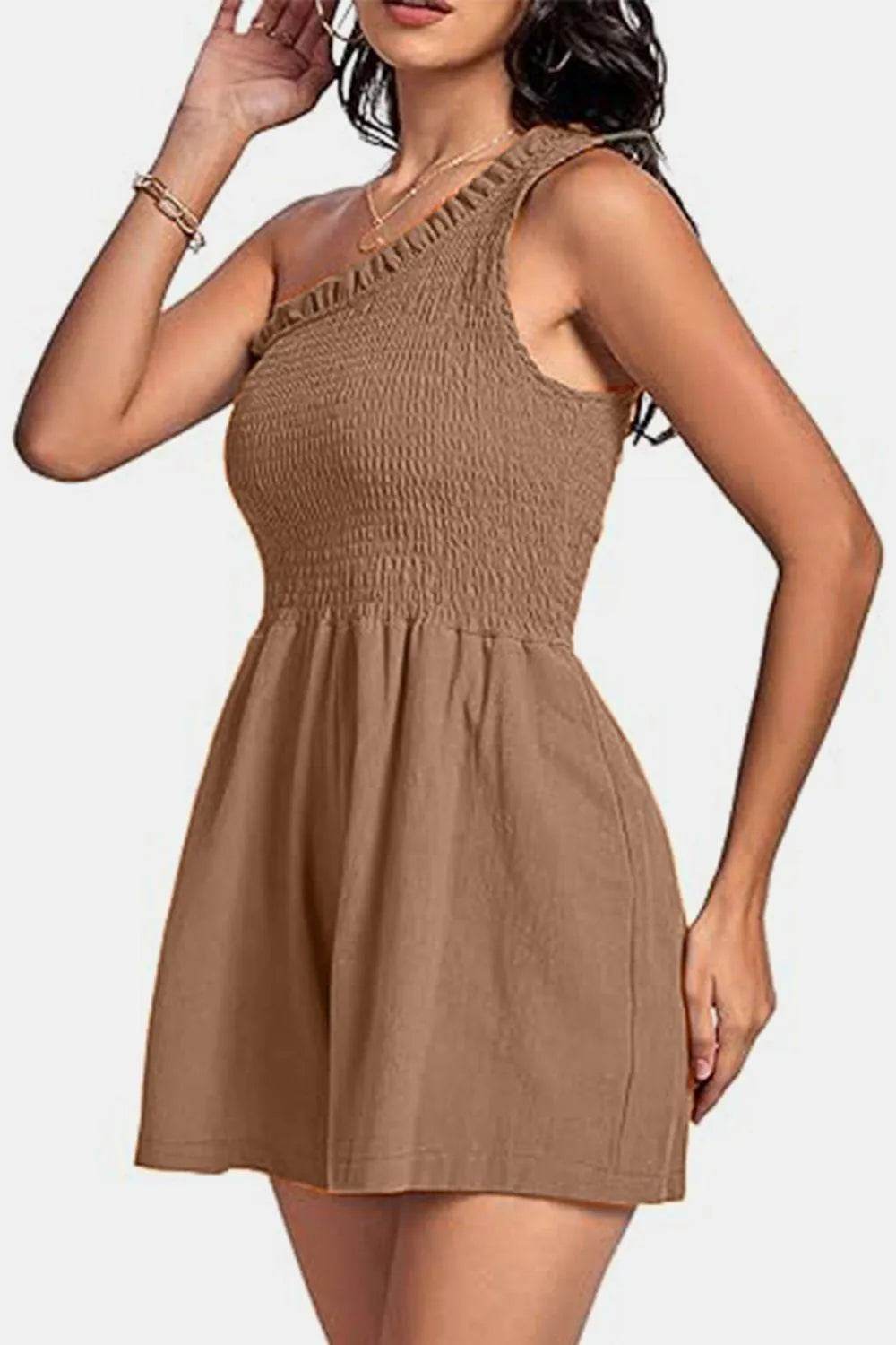 Bona Fide Fashion - Smocked Single Shoulder Romper - Women Fashion - Bona Fide Fashion