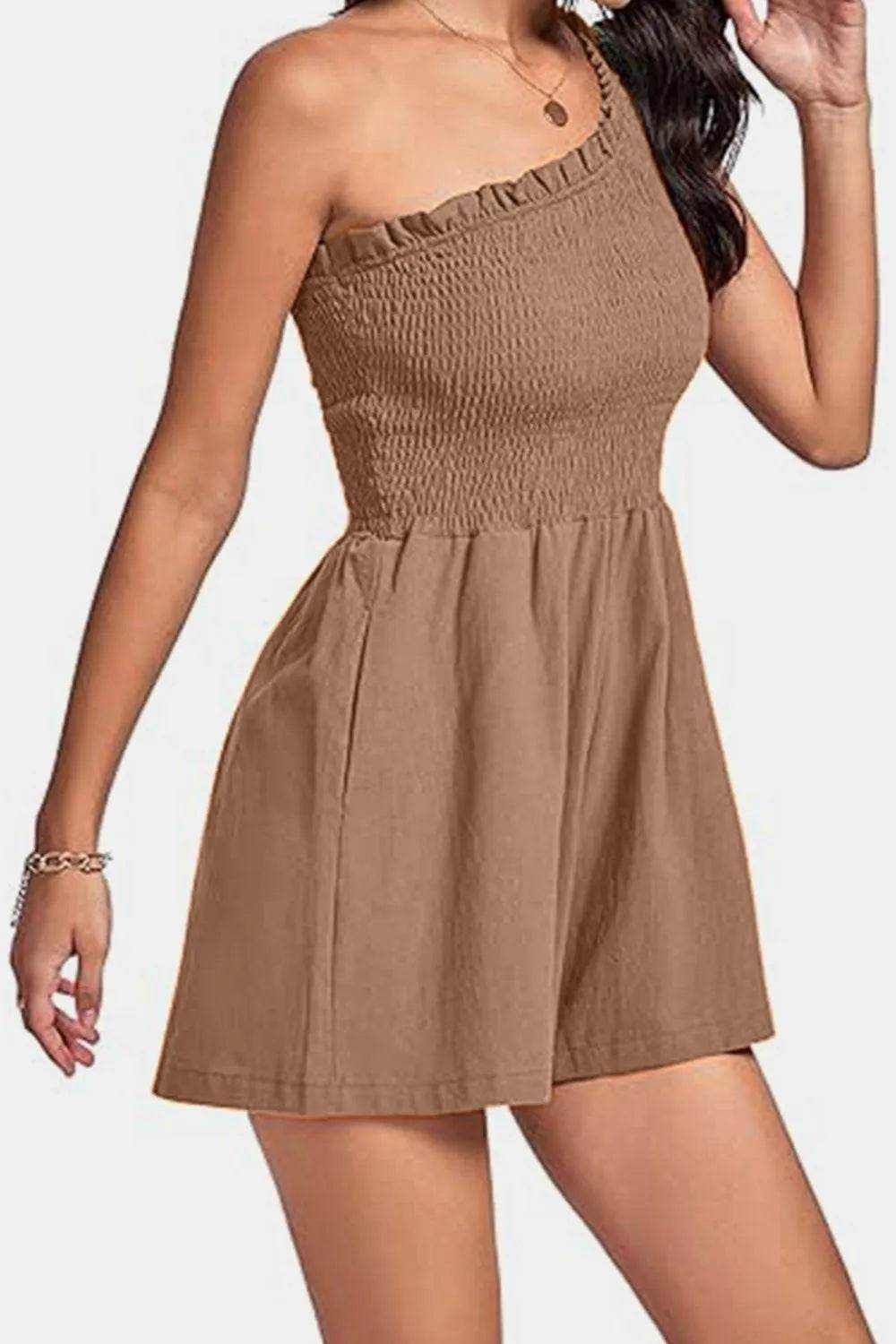 Bona Fide Fashion - Smocked Single Shoulder Romper - Women Fashion - Bona Fide Fashion