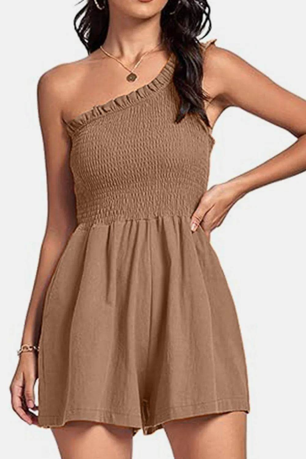 Bona Fide Fashion - Smocked Single Shoulder Romper - Women Fashion - Bona Fide Fashion