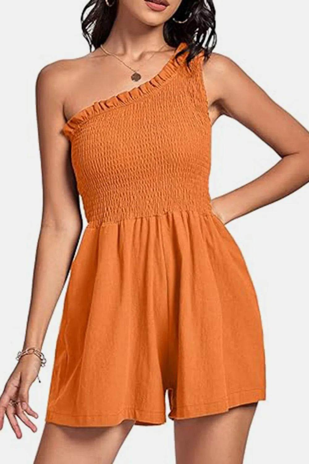 Bona Fide Fashion - Smocked Single Shoulder Romper - Women Fashion - Bona Fide Fashion