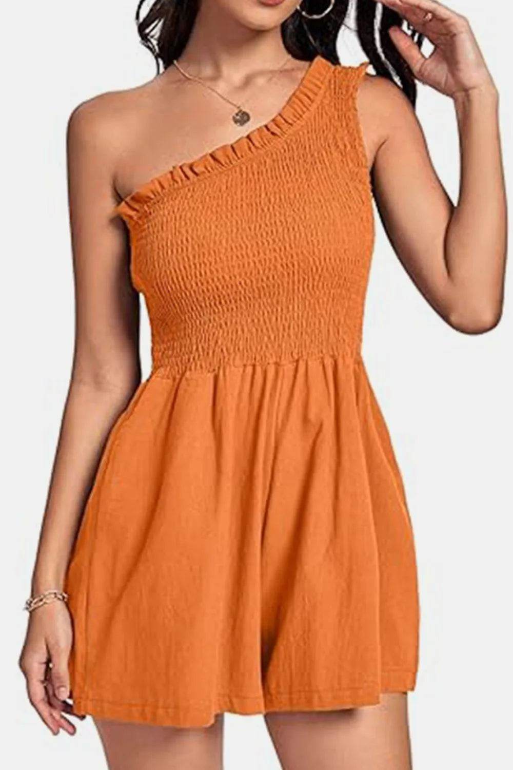 Bona Fide Fashion - Smocked Single Shoulder Romper - Women Fashion - Bona Fide Fashion