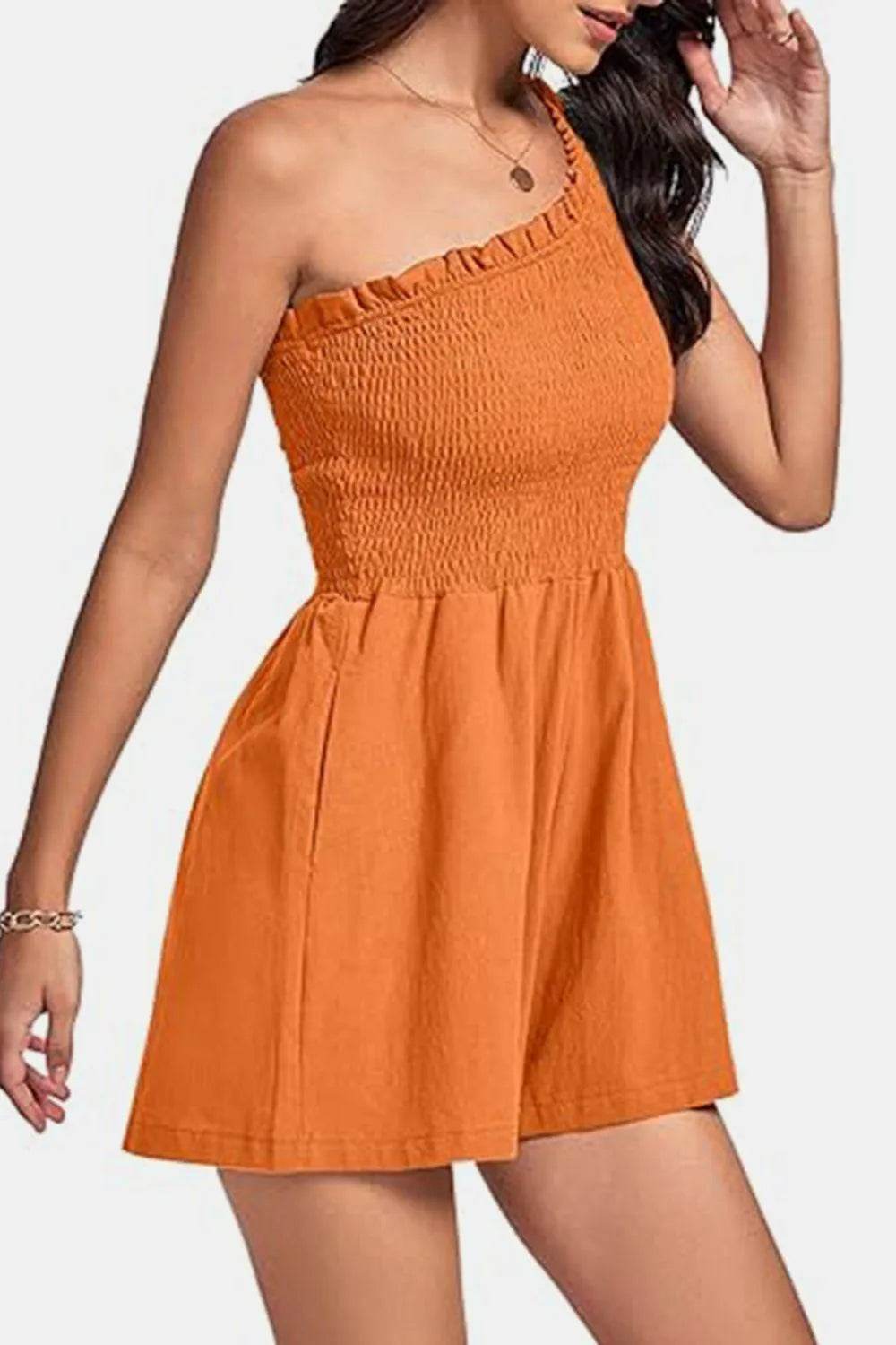 Bona Fide Fashion - Smocked Single Shoulder Romper - Women Fashion - Bona Fide Fashion