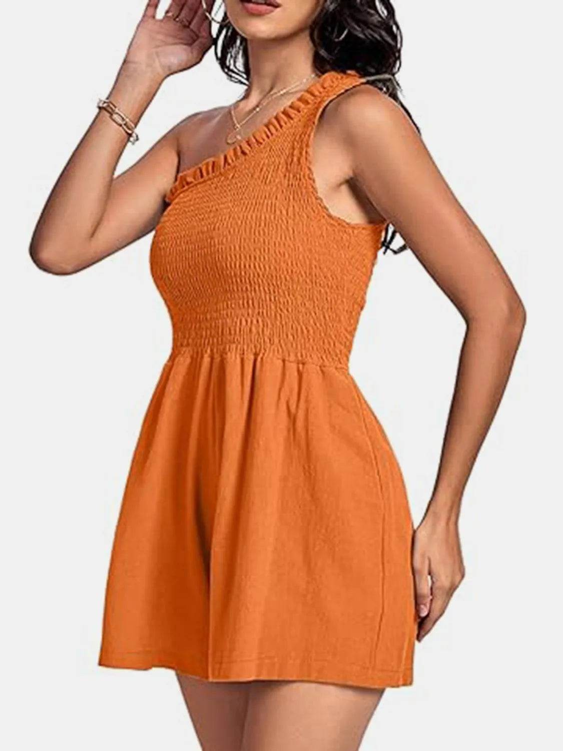 Bona Fide Fashion - Smocked Single Shoulder Romper - Women Fashion - Bona Fide Fashion