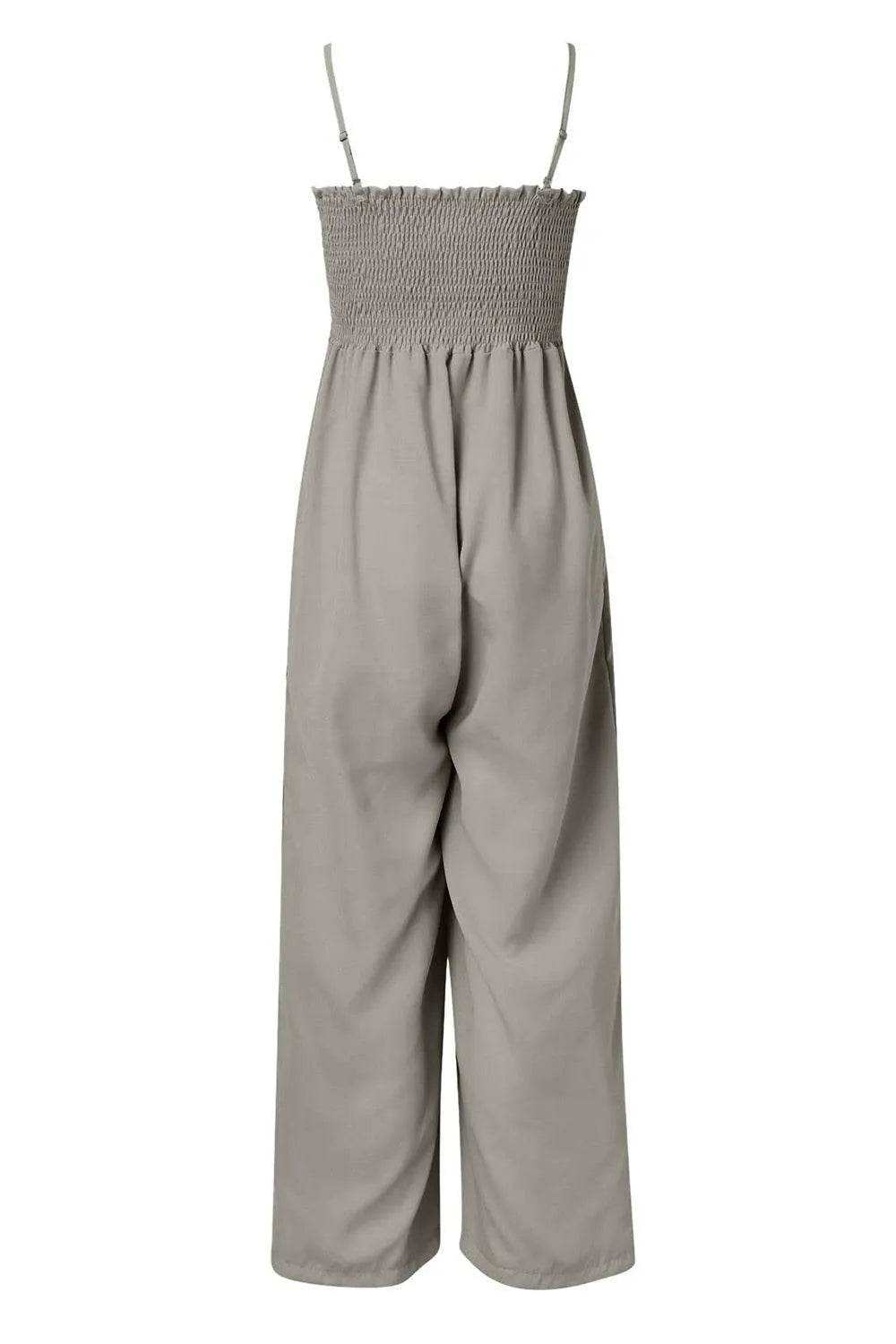 Bona Fide Fashion - Smocked Spaghetti Strap Wide Leg Jumpsuit - Women Fashion - Bona Fide Fashion