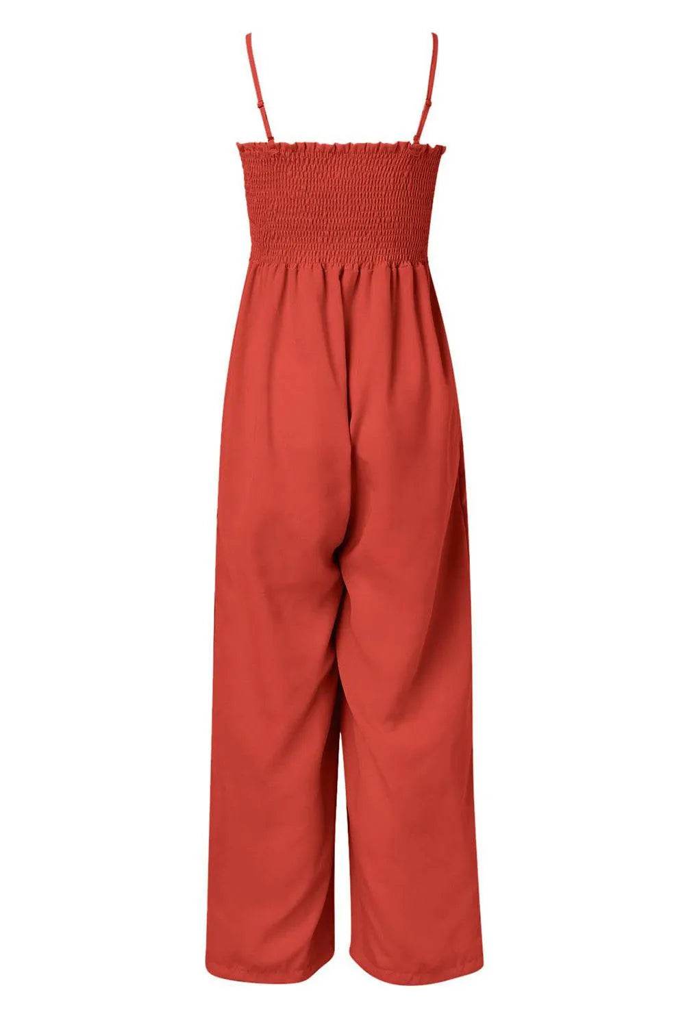 Bona Fide Fashion - Smocked Spaghetti Strap Wide Leg Jumpsuit - Women Fashion - Bona Fide Fashion