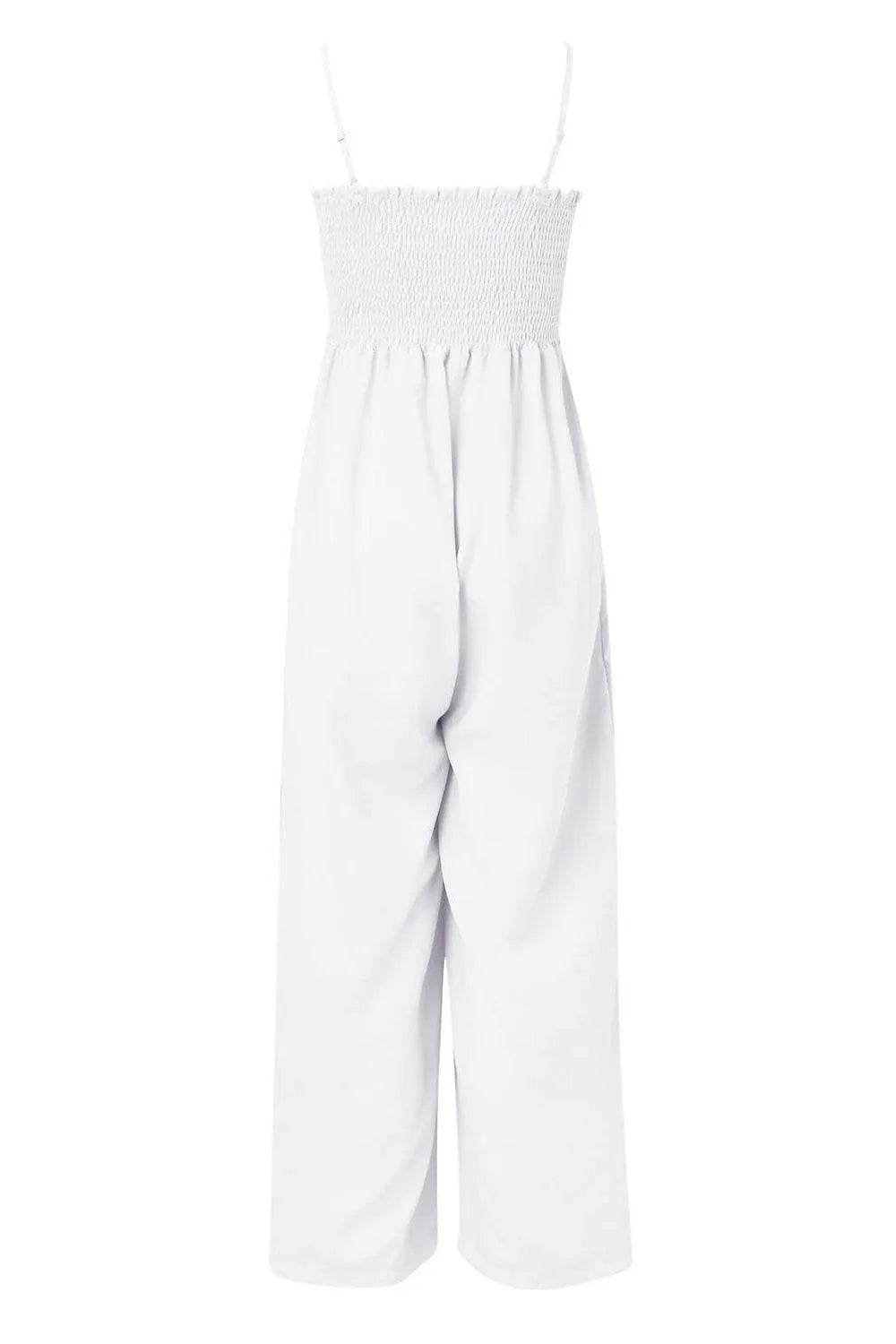 Bona Fide Fashion - Smocked Spaghetti Strap Wide Leg Jumpsuit - Women Fashion - Bona Fide Fashion