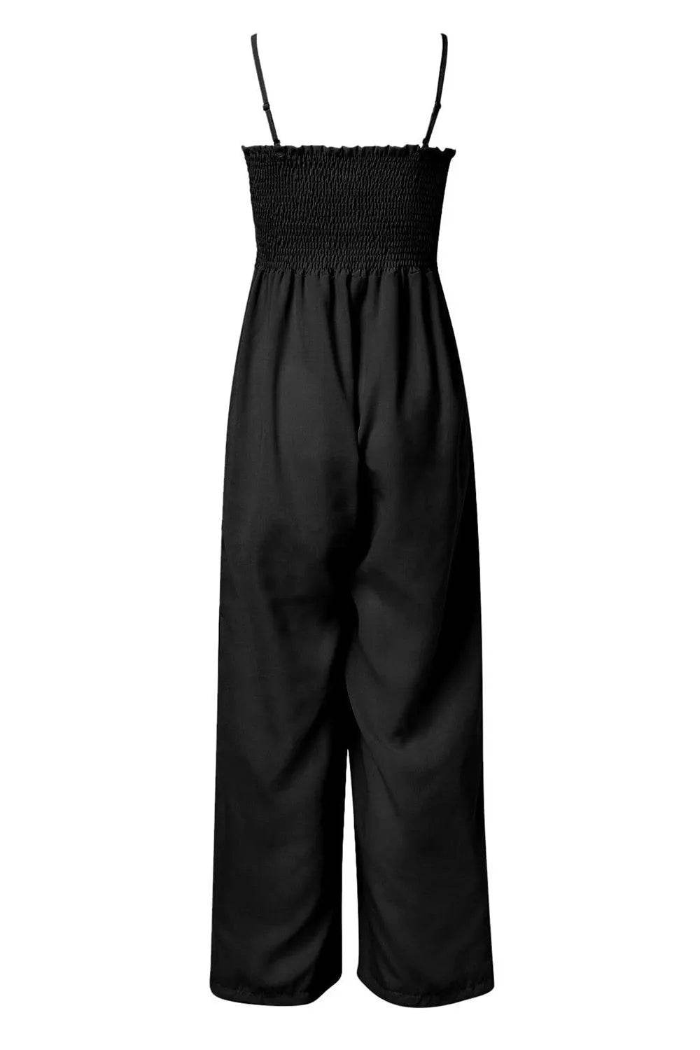 Bona Fide Fashion - Smocked Spaghetti Strap Wide Leg Jumpsuit - Women Fashion - Bona Fide Fashion