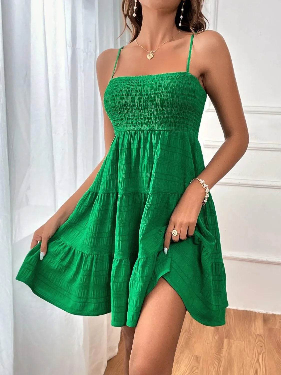 Bona Fide Fashion - Smocked Tiered Sleeveless Mini Dress - Women Fashion - Bona Fide Fashion