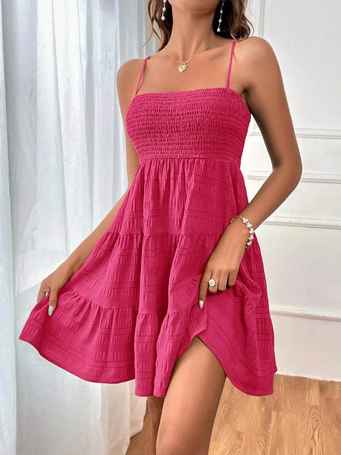 Bona Fide Fashion - Smocked Tiered Sleeveless Mini Dress - Women Fashion - Bona Fide Fashion