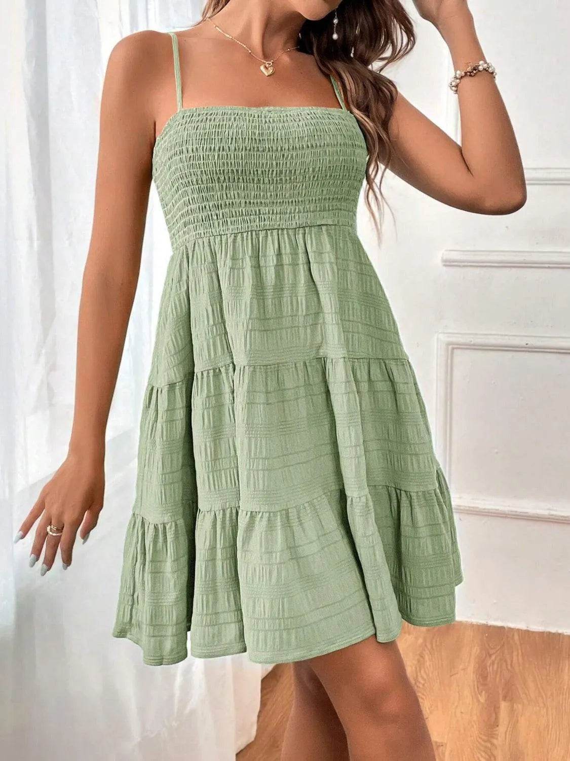 Bona Fide Fashion - Smocked Tiered Sleeveless Mini Dress - Women Fashion - Bona Fide Fashion