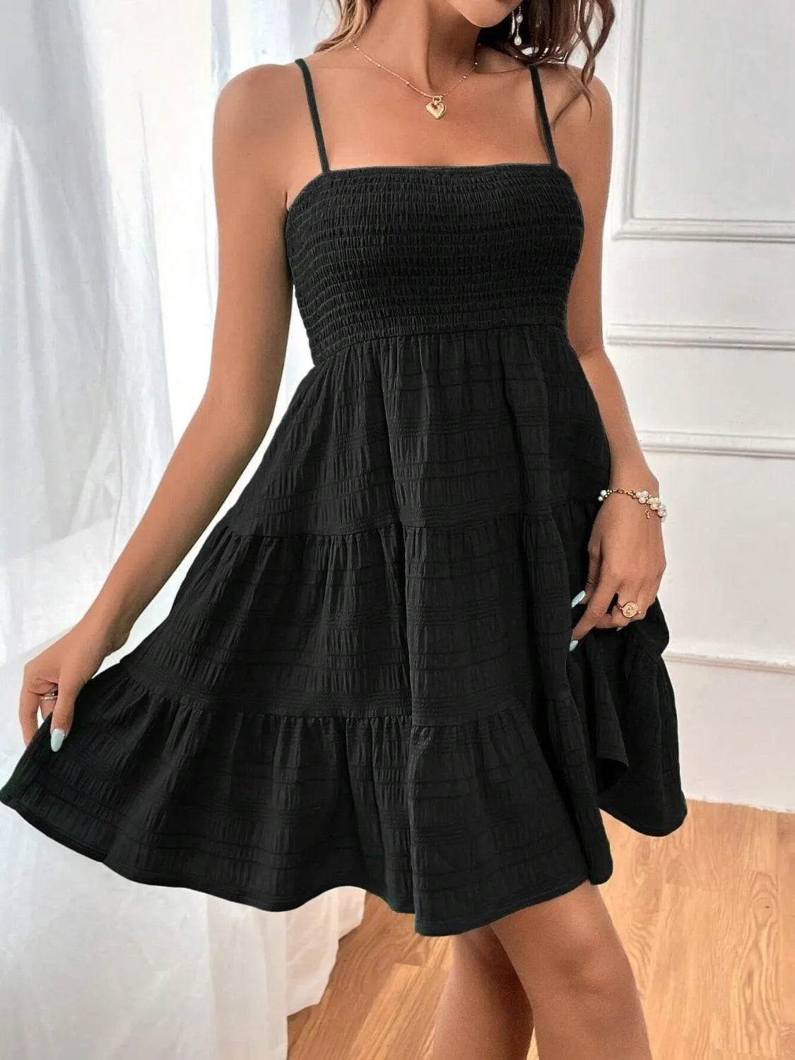 Bona Fide Fashion - Smocked Tiered Sleeveless Mini Dress - Women Fashion - Bona Fide Fashion