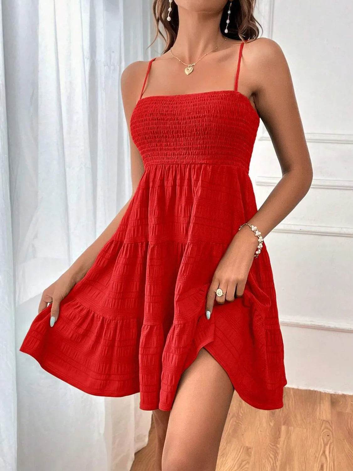 Bona Fide Fashion - Smocked Tiered Sleeveless Mini Dress - Women Fashion - Bona Fide Fashion