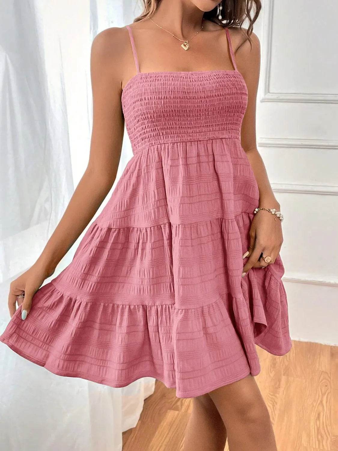 Bona Fide Fashion - Smocked Tiered Sleeveless Mini Dress - Women Fashion - Bona Fide Fashion