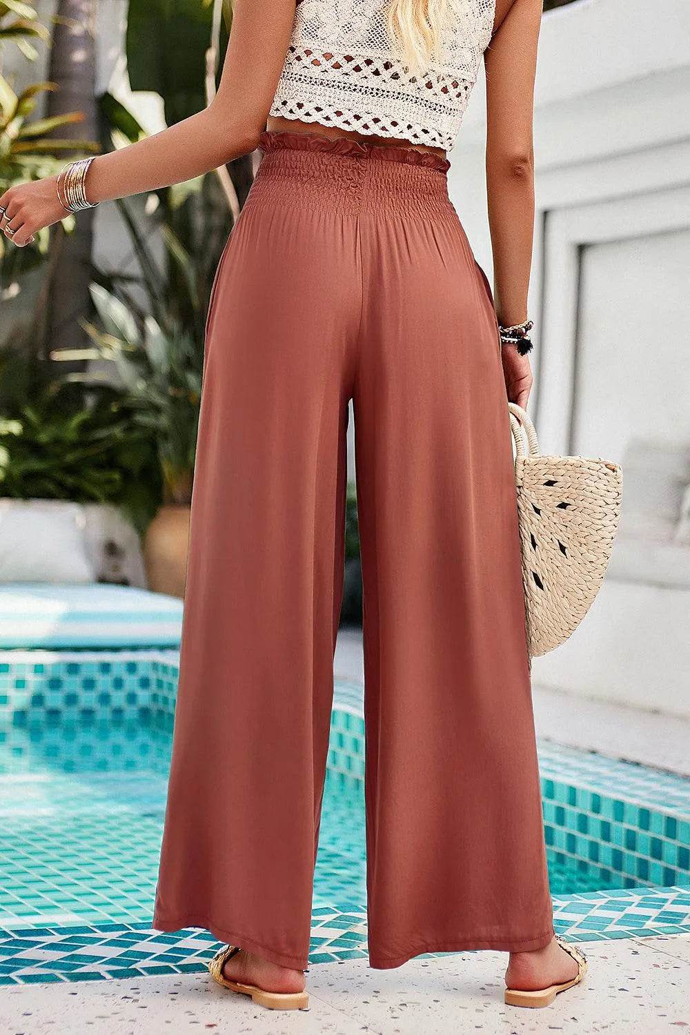 Bona Fide Fashion - Smocked Wide Leg Pants with Pockets - Women Fashion - Bona Fide Fashion