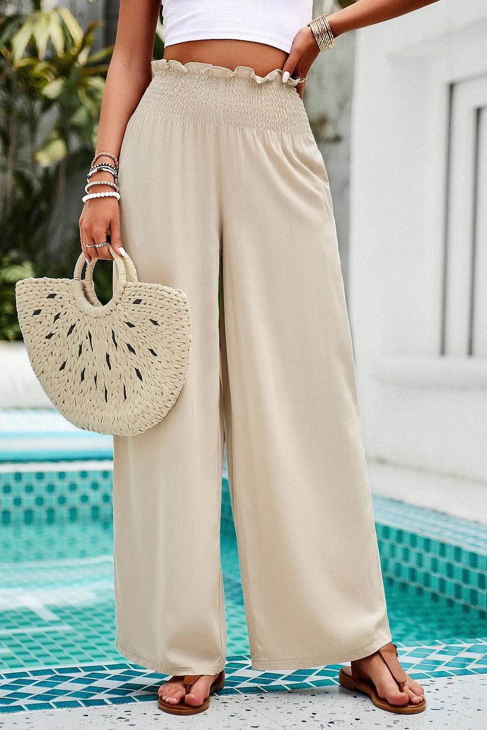 Bona Fide Fashion - Smocked Wide Leg Pants with Pockets - Women Fashion - Bona Fide Fashion