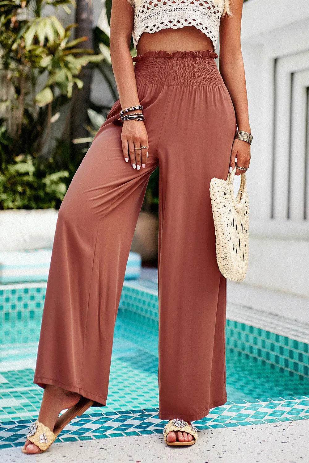 Bona Fide Fashion - Smocked Wide Leg Pants with Pockets - Women Fashion - Bona Fide Fashion