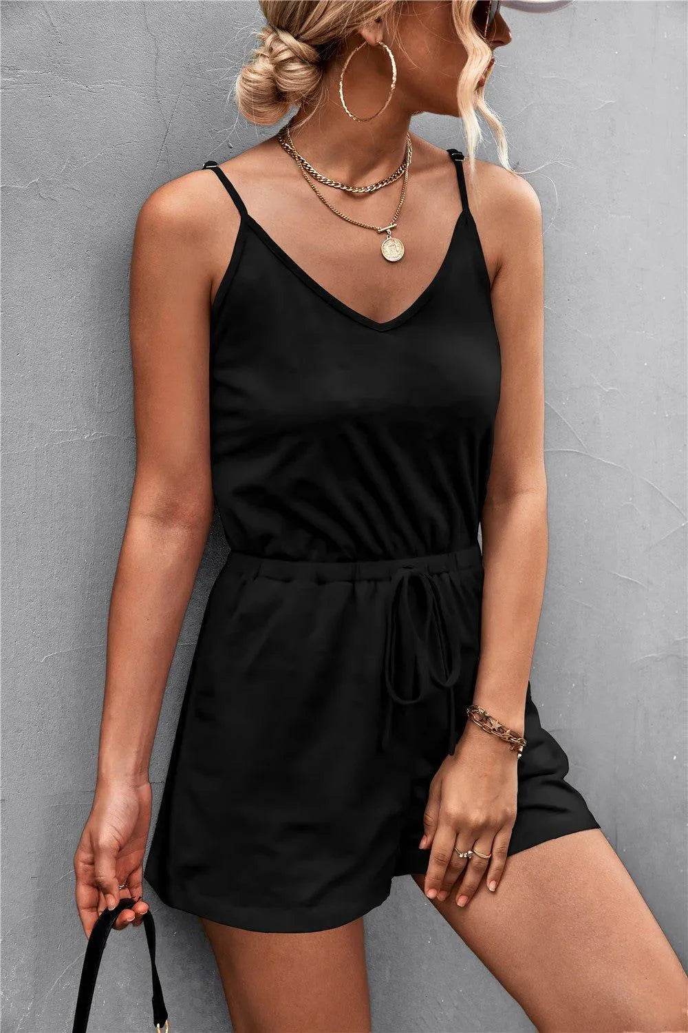 Bona Fide Fashion - Spaghetti Strap V-Neck Pocket Romper - Women Fashion - Bona Fide Fashion