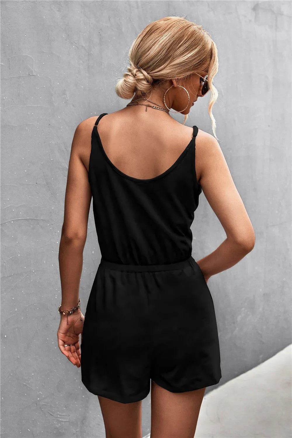 Bona Fide Fashion - Spaghetti Strap V-Neck Pocket Romper - Women Fashion - Bona Fide Fashion