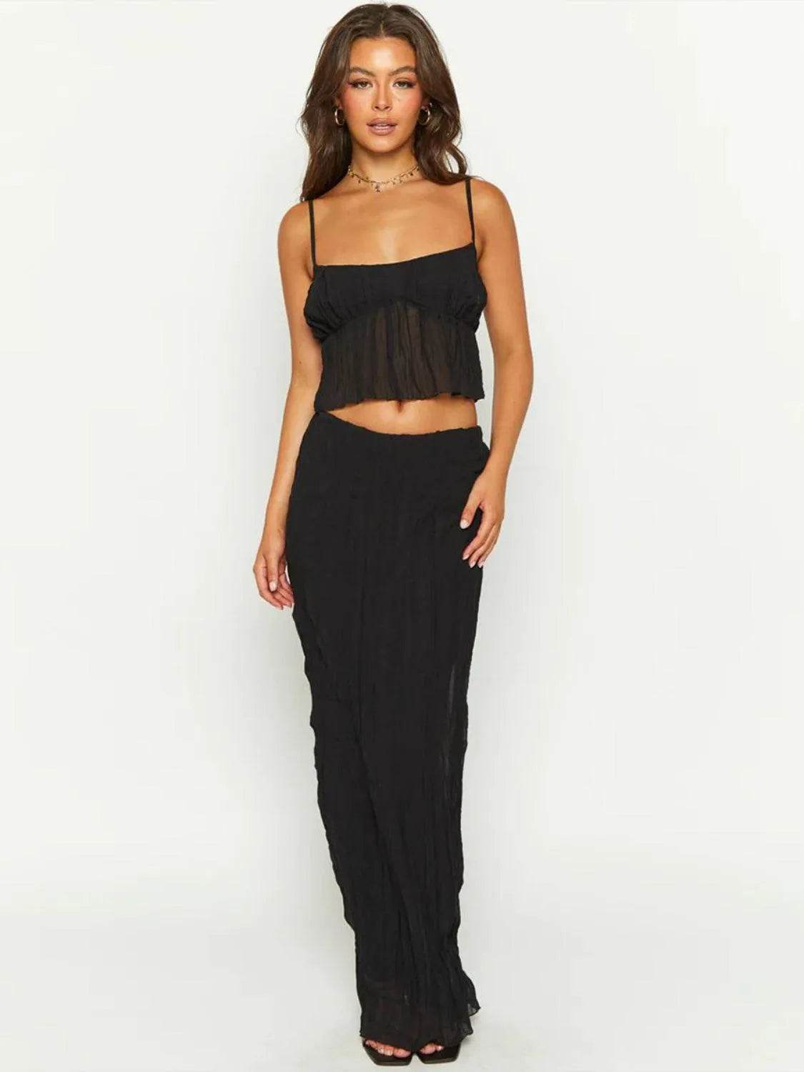 Bona Fide Fashion - Square Neck Sleeveless Top and Ruched Skirt Set - Women Fashion - Bona Fide Fashion