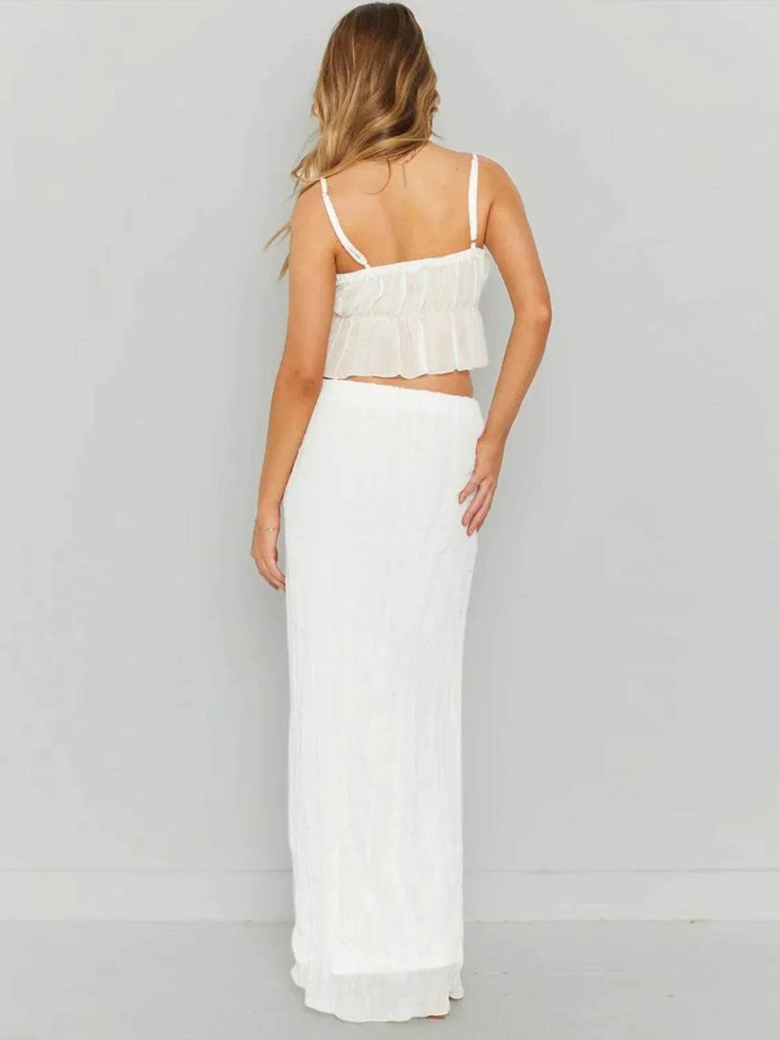 Bona Fide Fashion - Square Neck Sleeveless Top and Ruched Skirt Set - Women Fashion - Bona Fide Fashion