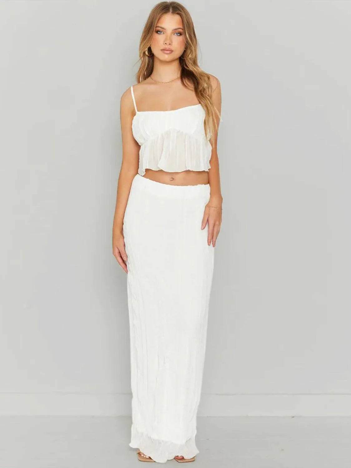 Bona Fide Fashion - Square Neck Sleeveless Top and Ruched Skirt Set - Women Fashion - Bona Fide Fashion