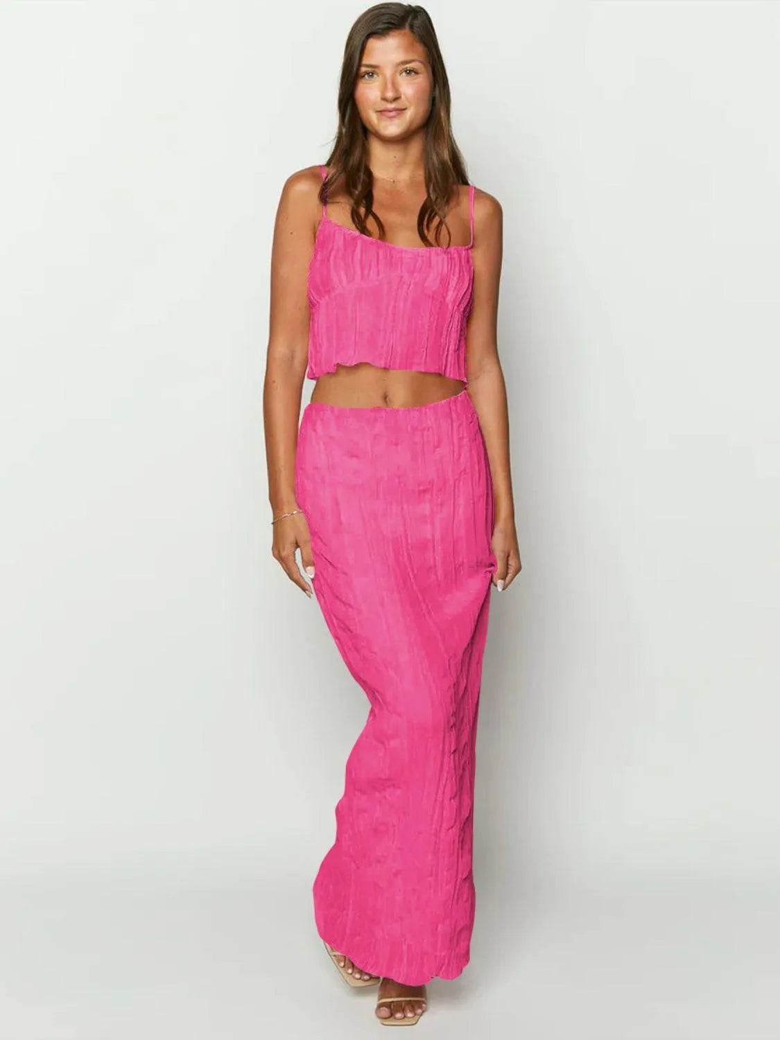 Bona Fide Fashion - Square Neck Sleeveless Top and Ruched Skirt Set - Women Fashion - Bona Fide Fashion