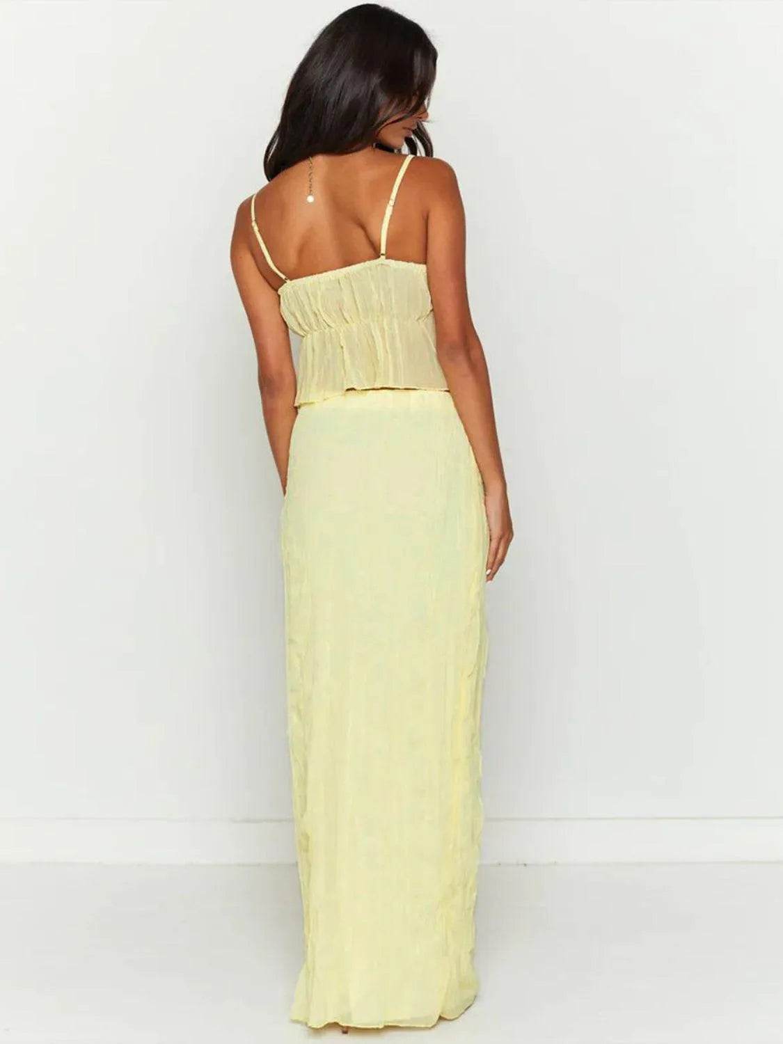 Bona Fide Fashion - Square Neck Sleeveless Top and Ruched Skirt Set - Women Fashion - Bona Fide Fashion