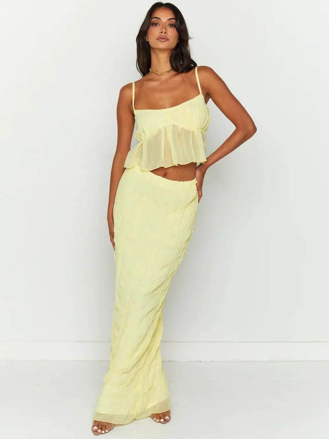 Bona Fide Fashion - Square Neck Sleeveless Top and Ruched Skirt Set - Women Fashion - Bona Fide Fashion
