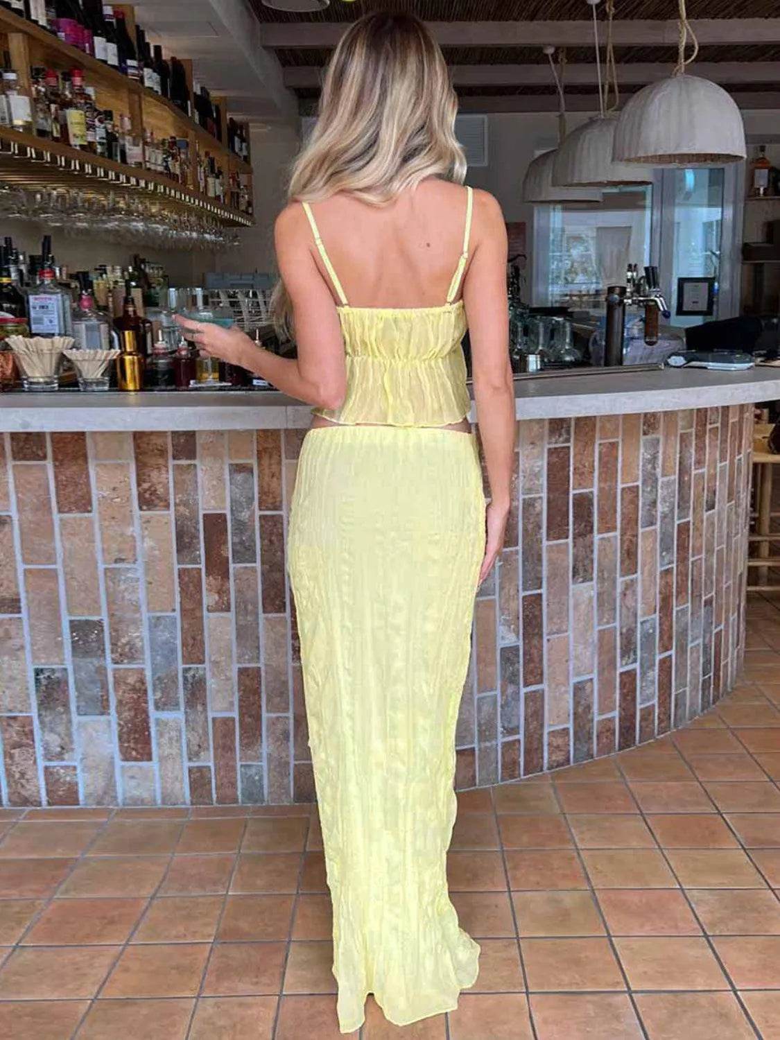 Bona Fide Fashion - Square Neck Sleeveless Top and Ruched Skirt Set - Women Fashion - Bona Fide Fashion
