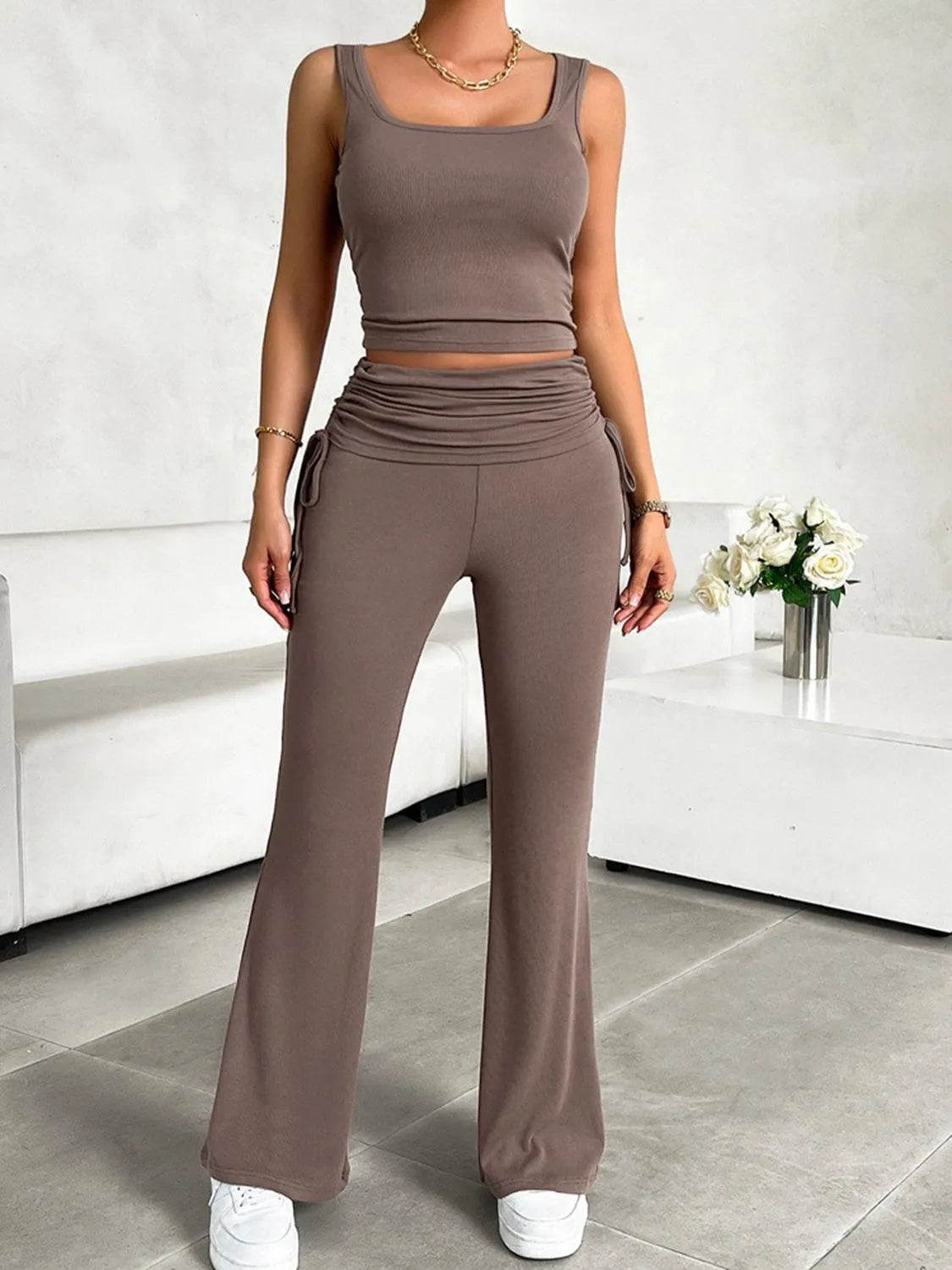 Bona Fide Fashion - Square Neck Tank and Drawstring Pants Set - Women Fashion - Bona Fide Fashion