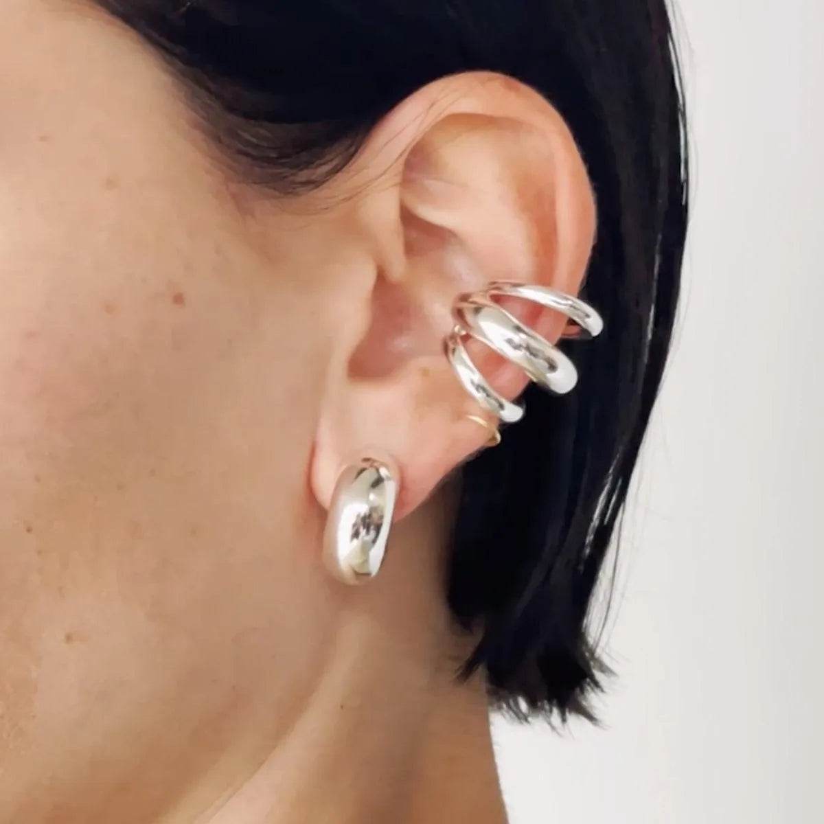 Bona Fide Fashion - Stainless Steel Layered Cuff Earrings - Women Fashion - Bona Fide Fashion