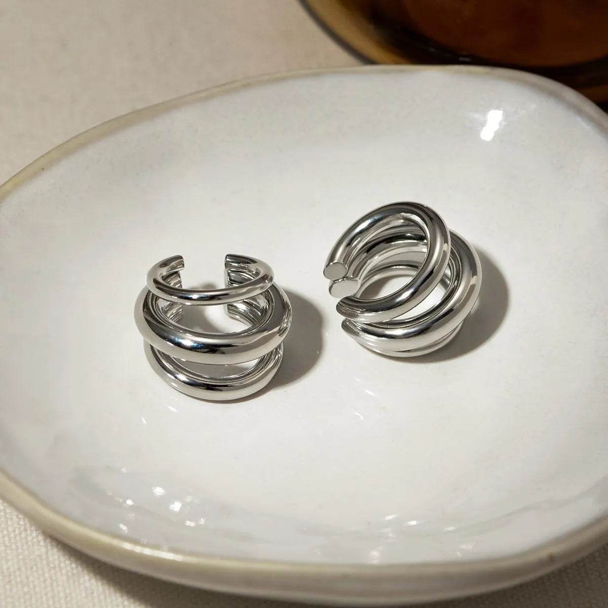 Bona Fide Fashion - Stainless Steel Layered Cuff Earrings - Women Fashion - Bona Fide Fashion