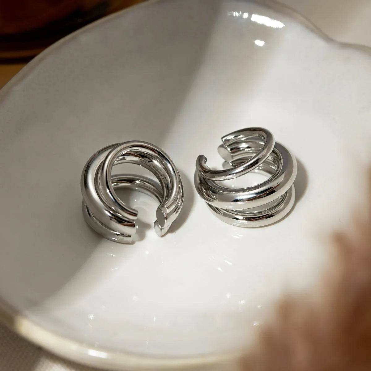 Bona Fide Fashion - Stainless Steel Layered Cuff Earrings - Women Fashion - Bona Fide Fashion