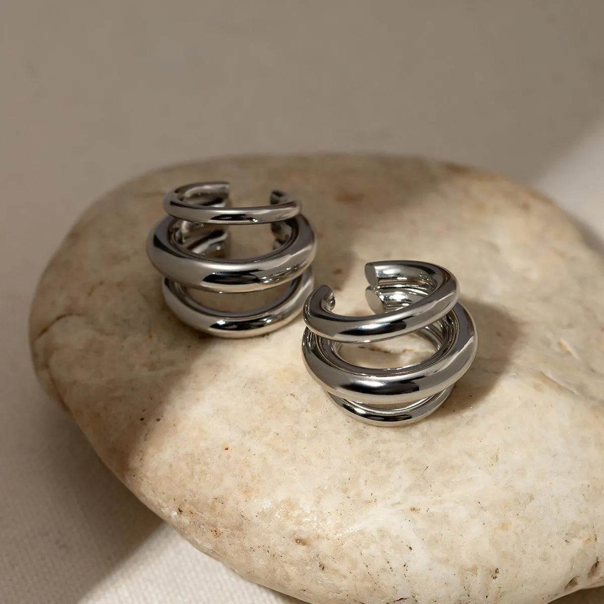 Bona Fide Fashion - Stainless Steel Layered Cuff Earrings - Women Fashion - Bona Fide Fashion