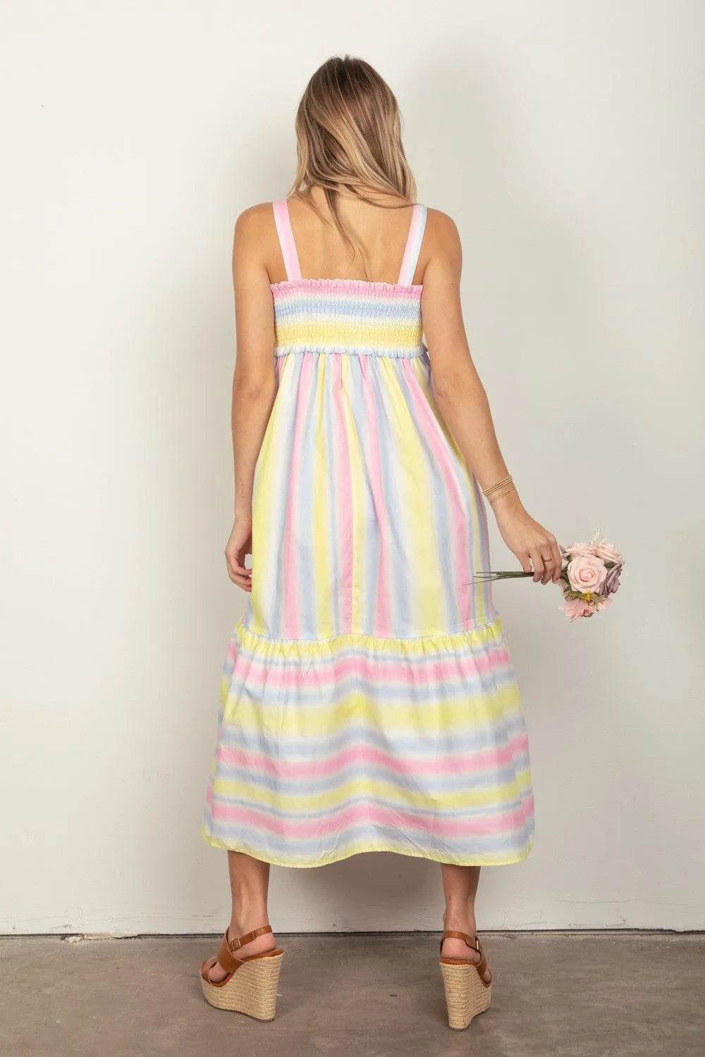 Bona Fide Fashion - Striped Woven Smocked Midi Cami Dress - Women Fashion - Bona Fide Fashion