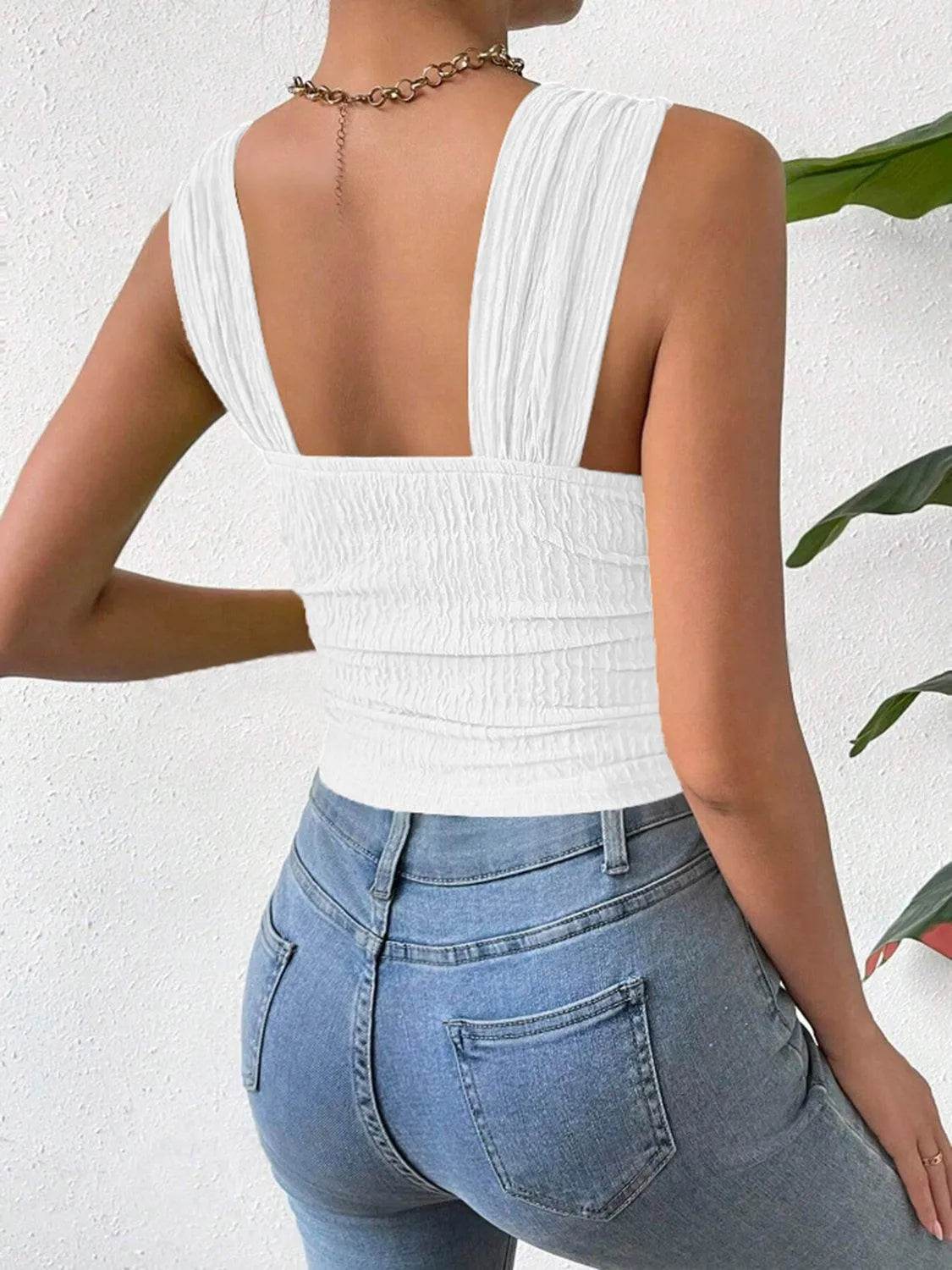 Bona Fide Fashion - Textured Square Neck Wide Strap Tank - Women Fashion - Bona Fide Fashion