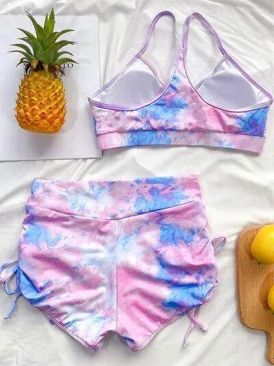 Bona Fide Fashion - Tie-Dye Spaghetti Strap Top and Drawstring Shorts Swim Set - Women Fashion - Bona Fide Fashion