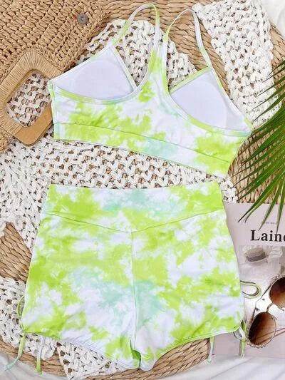 Bona Fide Fashion - Tie-Dye Spaghetti Strap Top and Drawstring Shorts Swim Set - Women Fashion - Bona Fide Fashion
