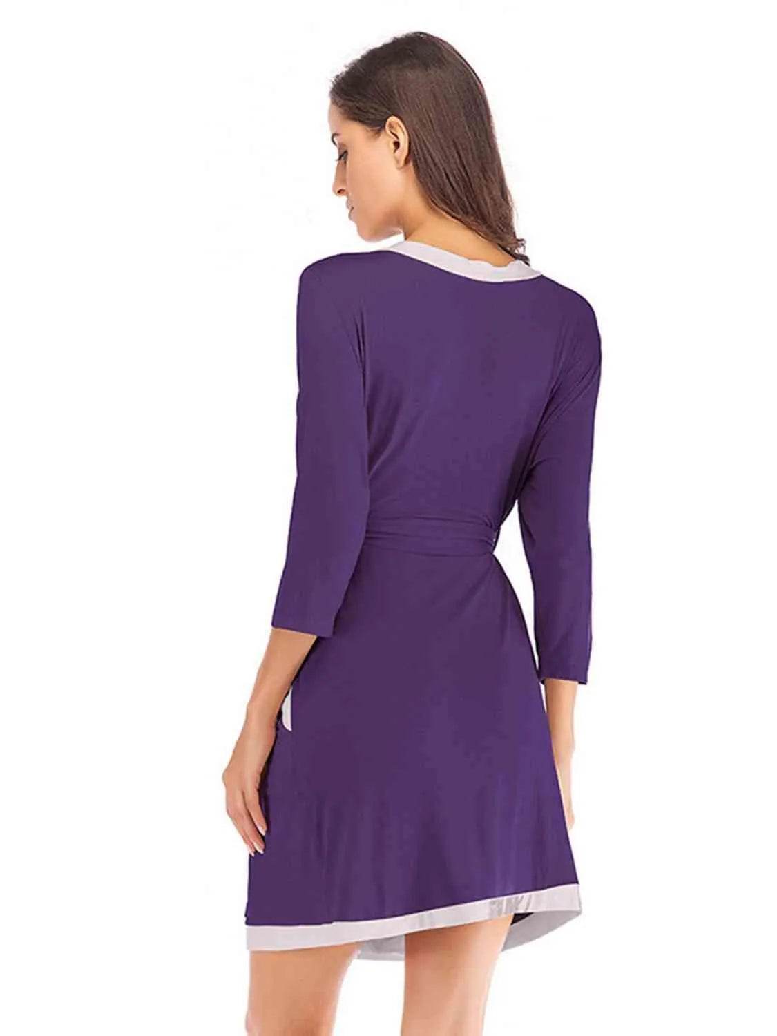 Bona Fide Fashion - Tie Waist Surplice Neck Robe with Pockets - Women Fashion - Bona Fide Fashion