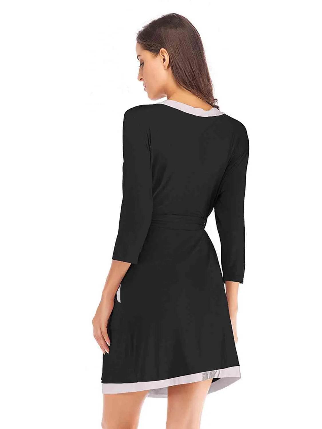 Bona Fide Fashion - Tie Waist Surplice Neck Robe with Pockets - Women Fashion - Bona Fide Fashion